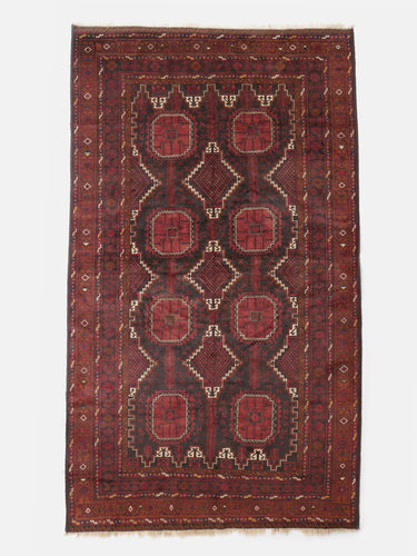 Vintage wool rug · Baluch · Mahogany red & navy