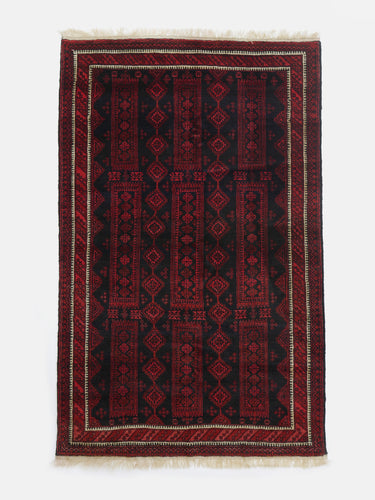 Vintage wool rug · Baluch · Burgundy & navy