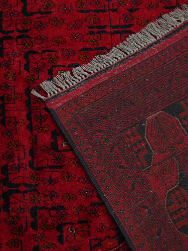 Vintage wool rug · Turkmen · Crimson red & navy