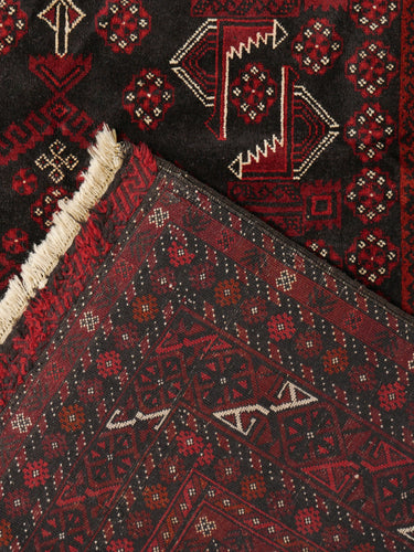Vintage wool rug · Baluch · Burgundy & navy