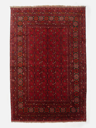 Vintage wool rug · Turkmen · Crimson red & navy
