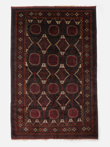 Vintage wool rug · Baluch · Burgundy & charcoal