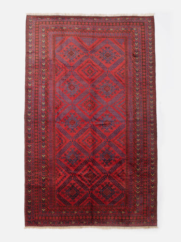 Vintage wool rug · Baluch · Madder red & navy