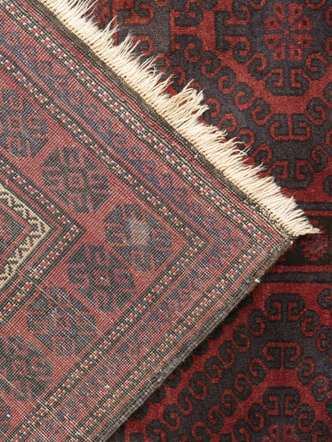 Vinatge wool rug · Baluch · Burgundy & navy