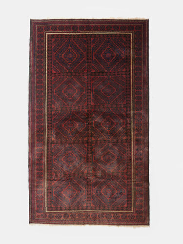 Vinatge wool rug · Baluch · Burgundy & navy