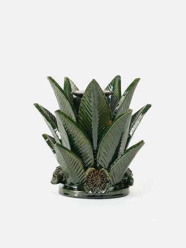 Ceramic candleholder · Michoacán · Forest green