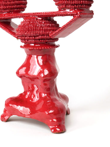 Ceramic candelabra · Michoacán · Crimson red