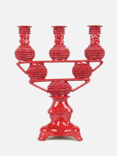 Ceramic candelabra · Michoacán · Crimson red