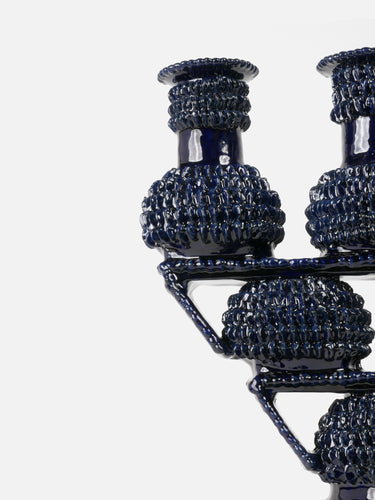 Ceramic candelabra · Michoacán · Midnight blue