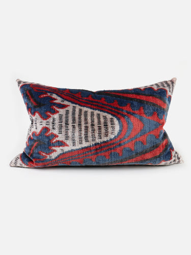 Ikat Cushion Cover · Silk velvet · Blue & Red
