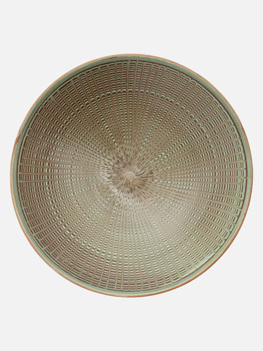 Serving ceramic plate · Horezu · Copper green