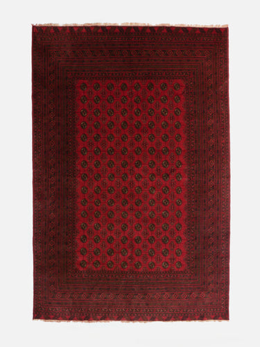 Vintage wool rug · Turkmen · Crimson red & charcoal