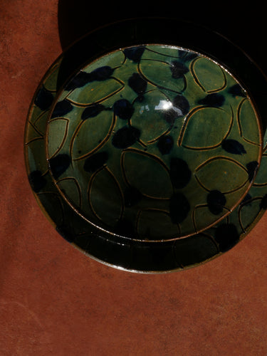 Bol en céramique · Fayoum · Vert forêt et bleu