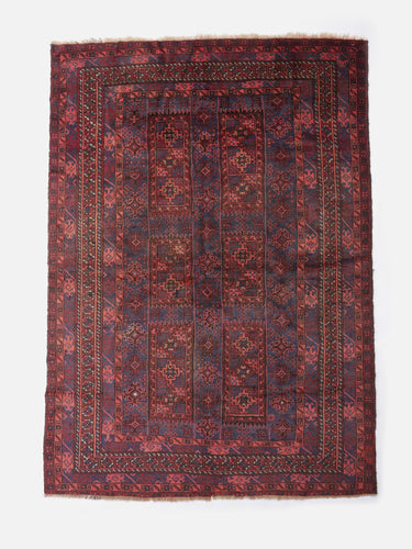 Vintage wool rug · Baluch · Claret & lapis blue
