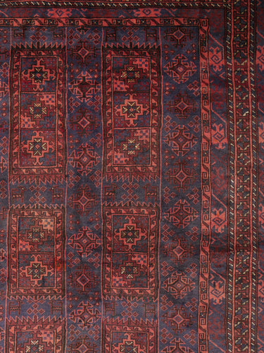 Vintage wool rug · Baluch · Claret & lapis blue