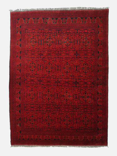 Vintage wool rug · Turkmen · Crimson red & navy