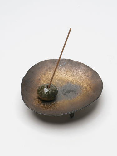 Ceramic incense holder · Icheon · Bronze and green