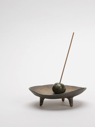 Ceramic incense holder · Icheon · Bronze and green