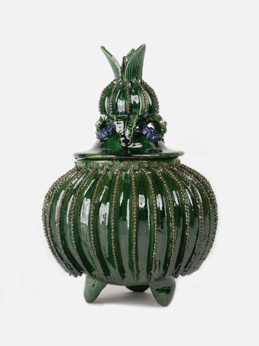 Decorative ceramic vessel · Michoacán · Emerald green