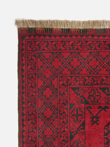 Vintage wool rug · Turkmen · Crimson red & charcoal